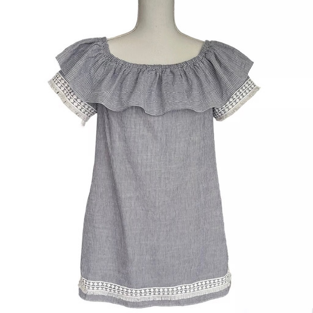 Tahari ASL Blue and White Mini Dress, Off the Shoulder, 4P, Like New Condition